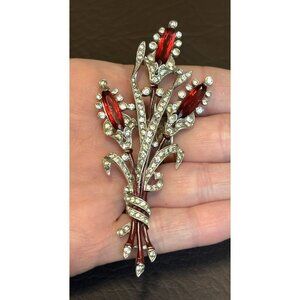 VTG 1941 Signed TRIFARI Krussman Fishel A. Spaney Floral Spray Enamel Brooch Pin